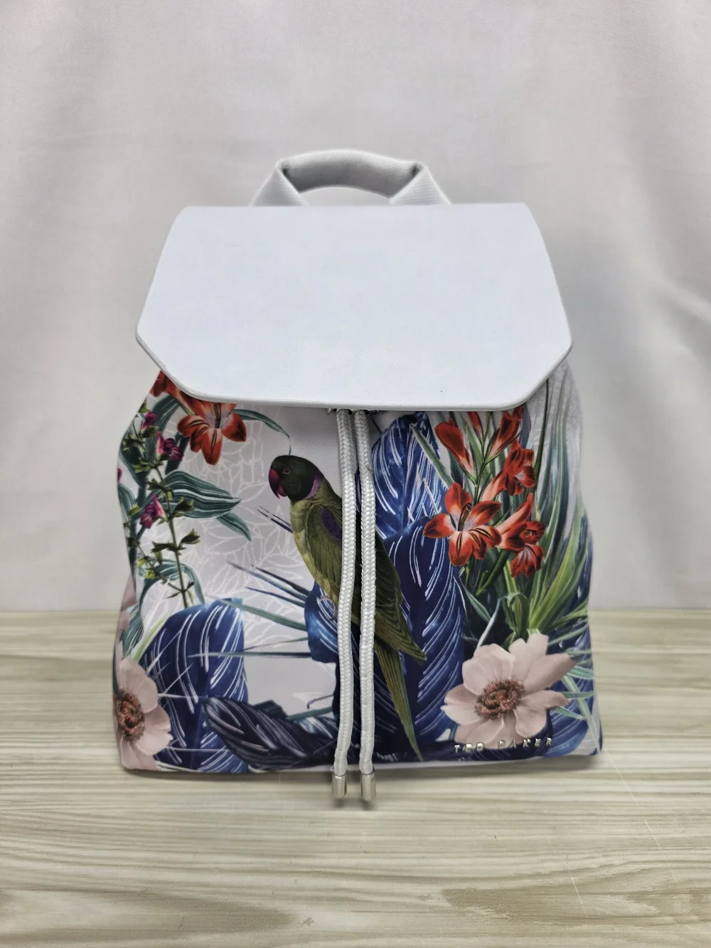 Ted Baker White Floral Parrot Drawstring Backpack
